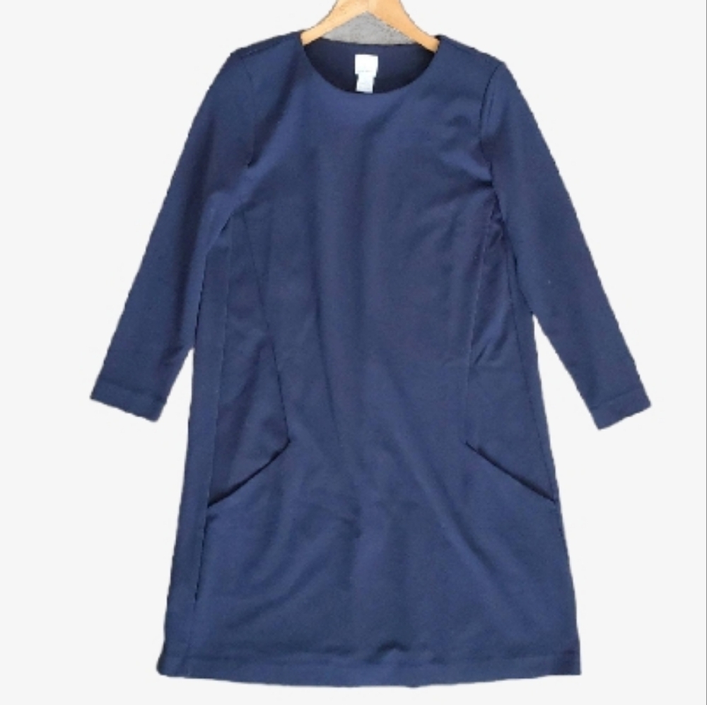 H&M Modern Navy Blue Long Sleeve Sheath Shift Dress Mod